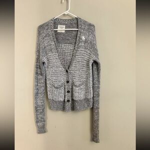 Abercrombie & Fitch Long Cardigan Small V-neck Button Gray Cream Sweater